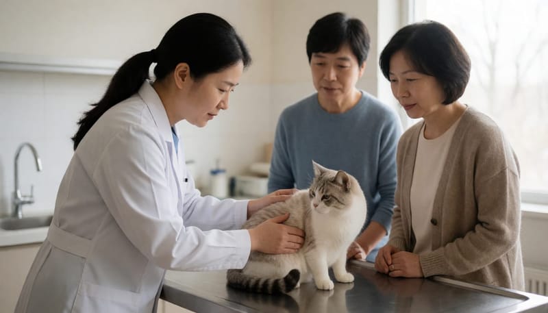 신장 이상이 의심되어 병원에서 진료받는 노령 고양이