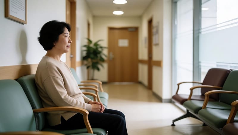 진료를 기다리는 병원 대기실의 여성