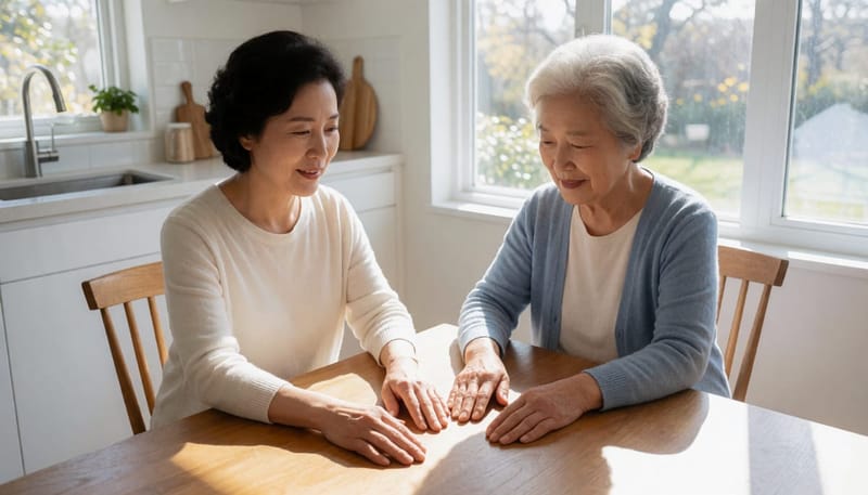 40대와 70대 여성의 손등을 나란히 비교하는 장면