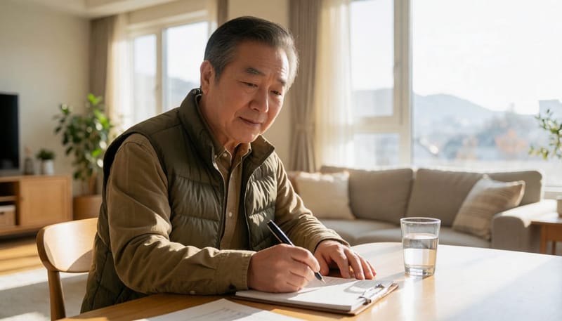 복용 중인 약과 증상을 기록하는 60대