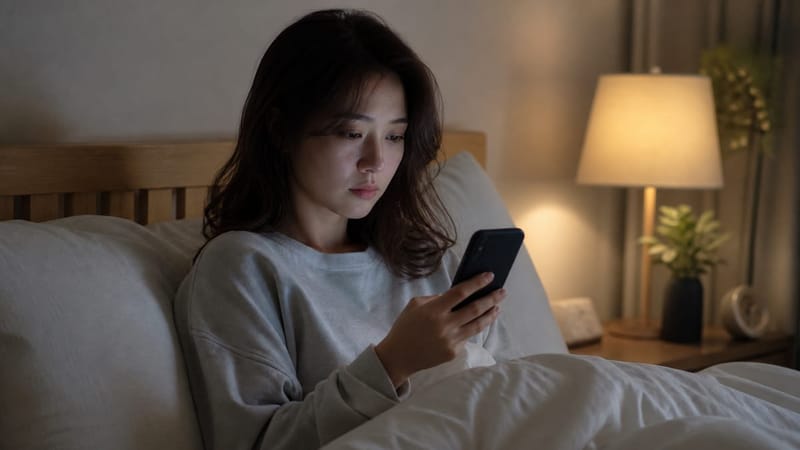 새벽까지 잠들지 못하고 뒤척이는 밤이 반복되는 모습