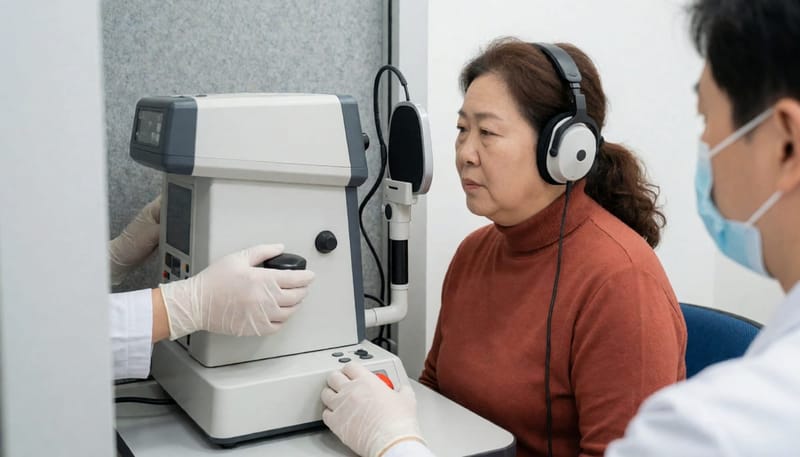 순음청력검사가 진행되는 방음 부스 내부