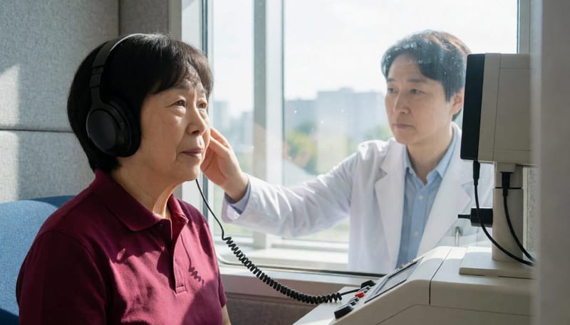 고령 환자의 순음청력검사 모습