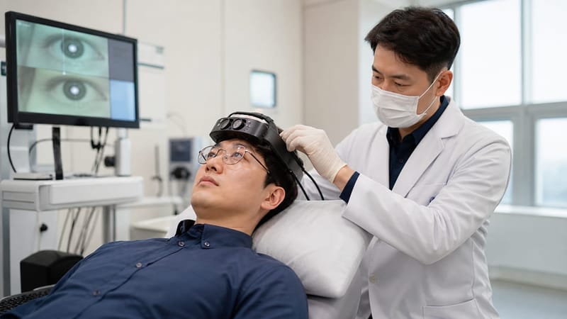 안진검사는 눈의 움직임을 통해 전정기능 이상을 확인하는 기본 검사입니다