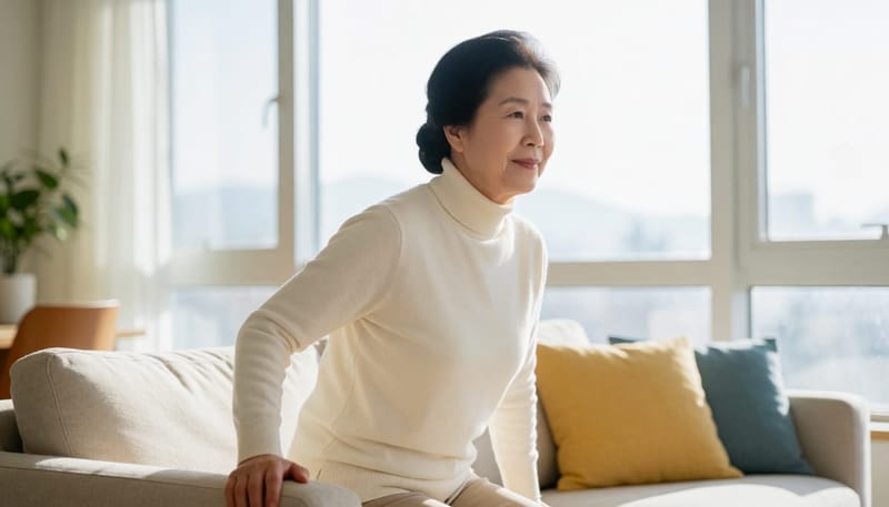 자리에서 일어나다 순간 균형을 잃는 모습은 흔한 어지럼증의 한 장면입니다.