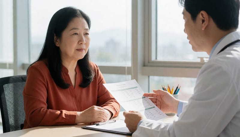 검사 결과를 두고 다음 진료 계획을 상담하는 장면입니다.