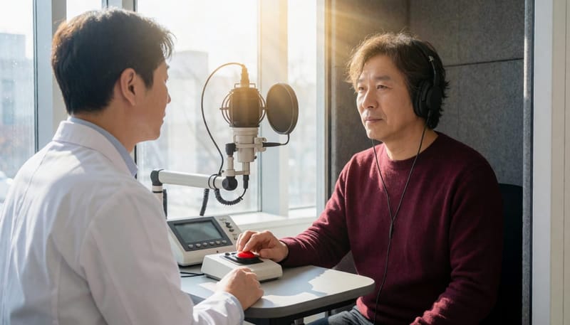 청력검사는 이명 원인을 확인하는 첫 단계로 진행됩니다.