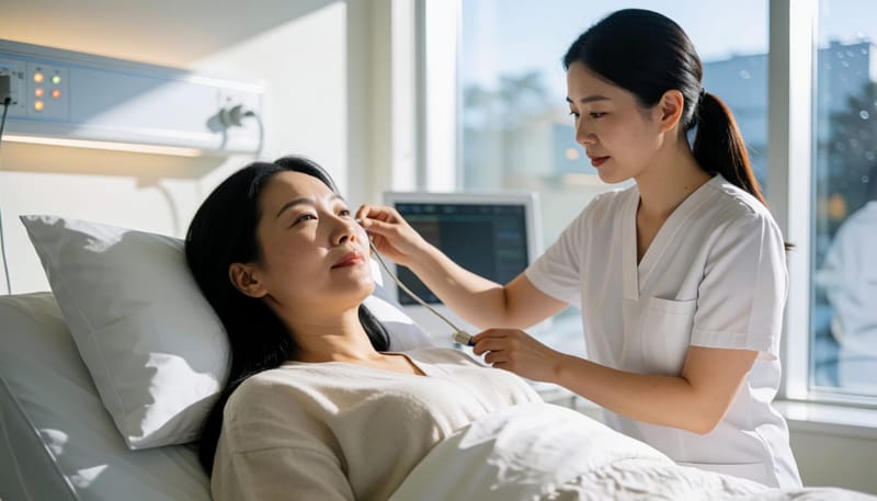 수면다원검사는 병원에서 하룻밤 자며 뇌파와 호흡, 산소포화도를 함께 기록하는 검사입니다.