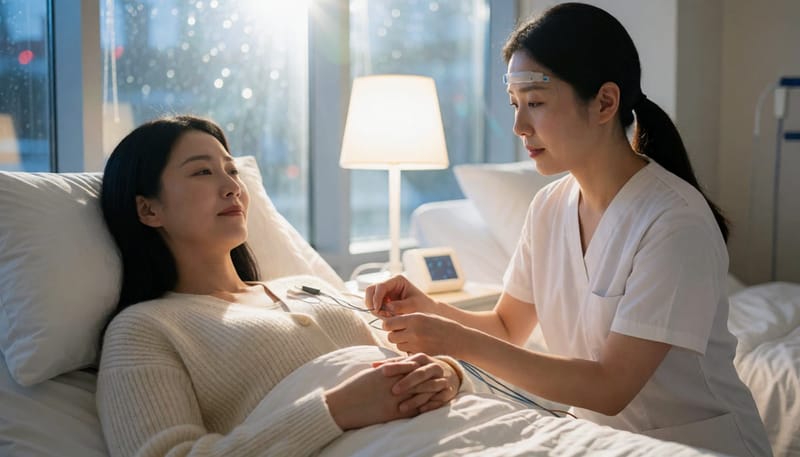 수면다원검사 당일에는 몸 여러 부위에 센서를 부착한 채 하룻밤을 보내게 됩니다