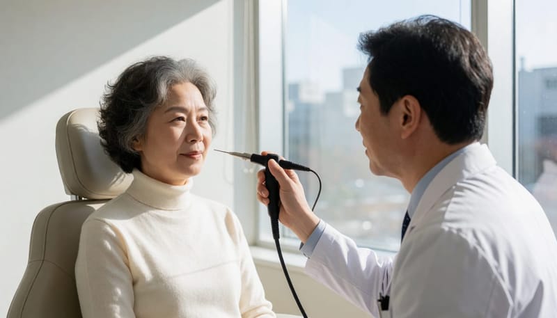 비강 내시경 검사로 코 안의 점막 상태와 막힘 정도를 직접 확인합니다.
