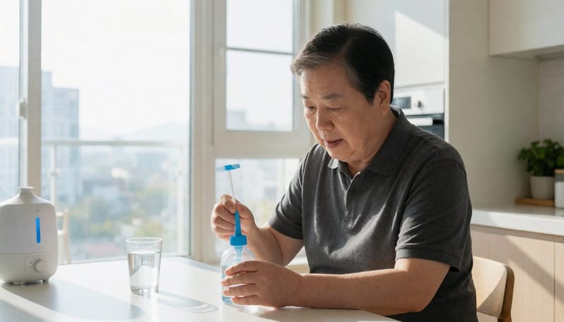 생리식염수 세척과 적절한 실내 습도 유지는 코막힘 관리의 기본입니다.