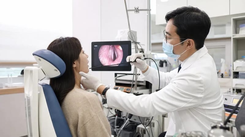 후두내시경은 코를 통해 가는 관을 넣어 후두와 성대 상태를 직접 확인하는 기본 검사입니다.
