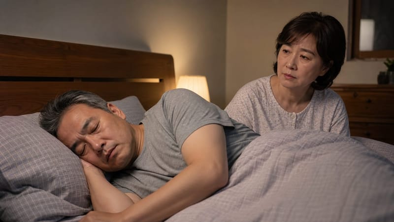 수면 중 무호흡이 반복되면 옆에서 함께 자는 가족이 먼저 알아차리는 경우가 많습니다.