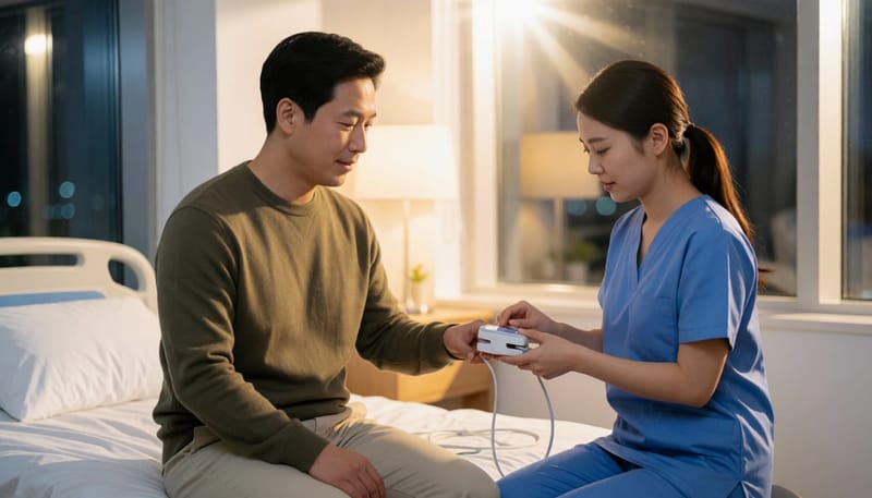 수면다원검사는 검사실에서 하룻밤 숙박하며 센서를 부착해 진행합니다.