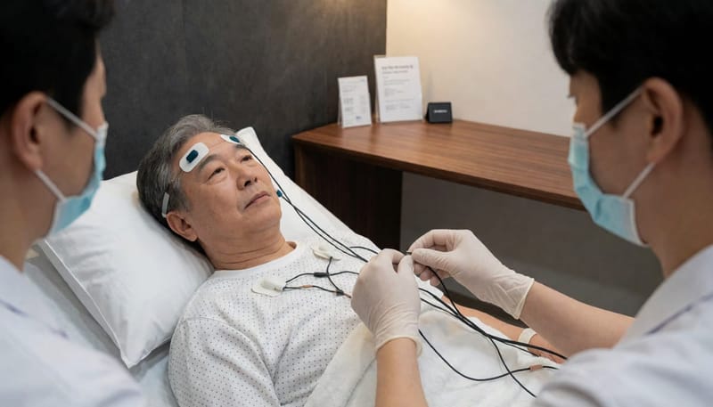 수면다원검사는 뇌파부터 산소포화도까지 하룻밤 동안 함께 기록합니다.