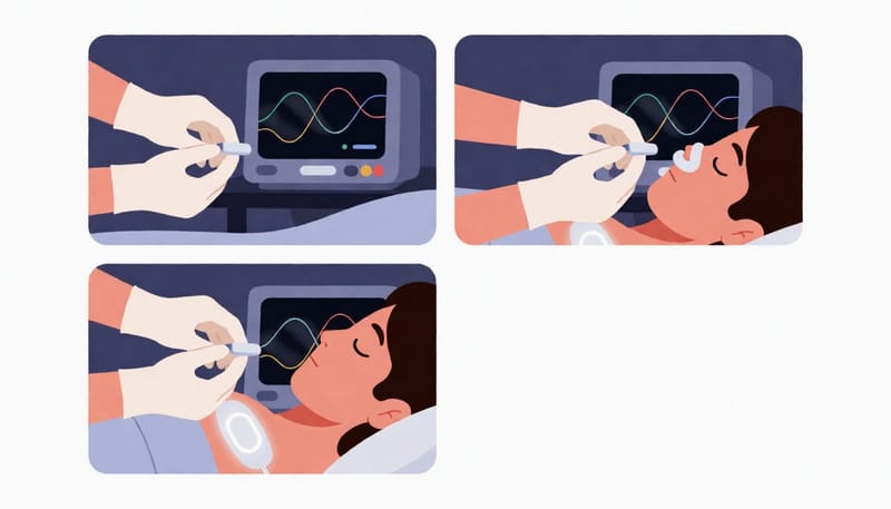 수면다원검사에서 밤새 기록하는 호흡·산소포화도 신호