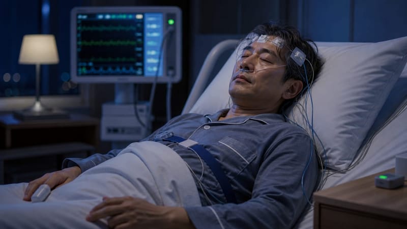 수면다원검사는 각종 센서를 부착한 채 하룻밤을 보내며 진행됩니다