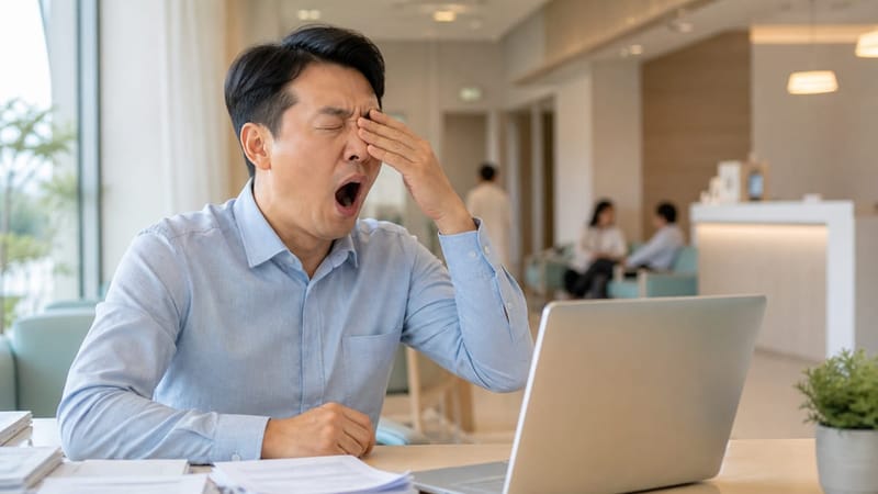 낮 동안 반복되는 졸림은 수면무호흡증을 의심해볼 수 있는 신호 중 하나입니다.