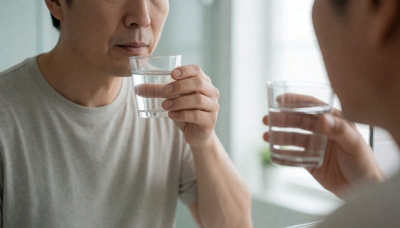코와 침의 역할을 함께 보여주는 미각 저하 확인 장면
