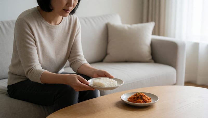밍밍함의 원인을 구분하기 위해 서로 다른 음식을 비교하는 모습