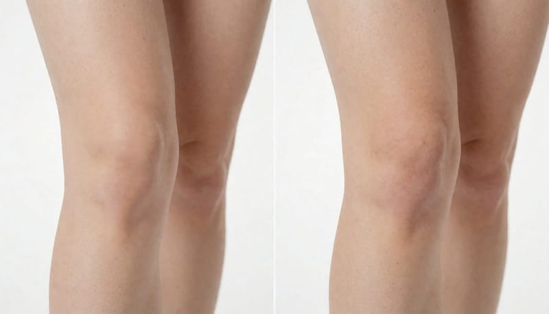 운동 후 일시적 통증과 지속되는 부기·통증을 좌우로 비교한 그림