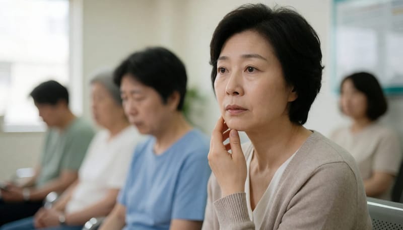 비정상적인 붓기가 걱정되어 병원을 찾은 환자의 모습