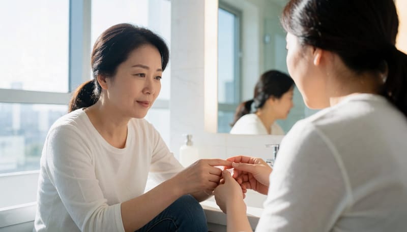 이유 없이 생긴 멍을 살펴보는 여성