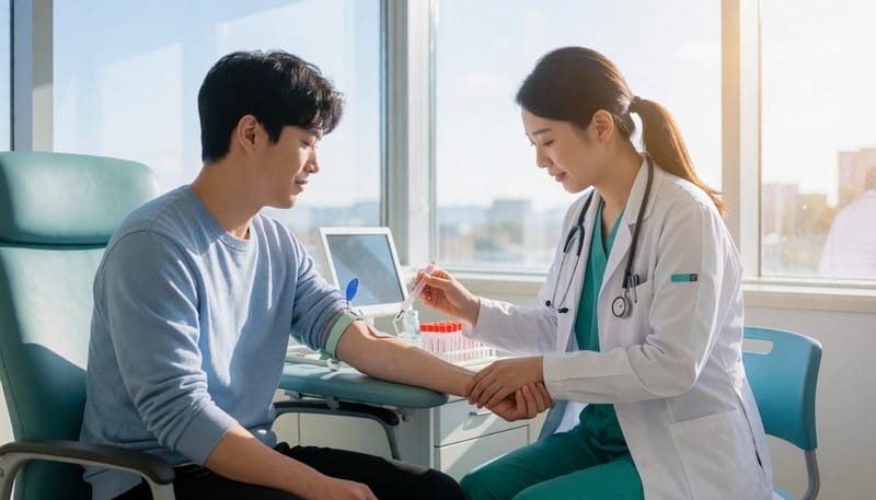 혈액검사를 진행하는 병원 채혈 장면
