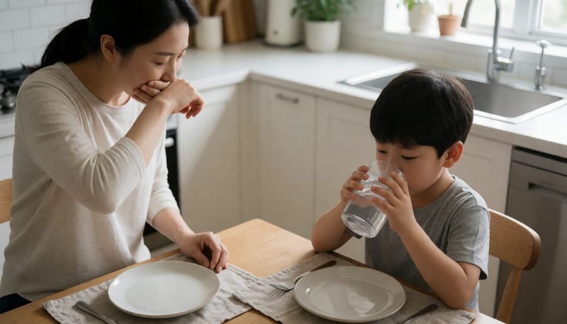 기침 예절과 물컵 공유 장면으로 본 전파 경로