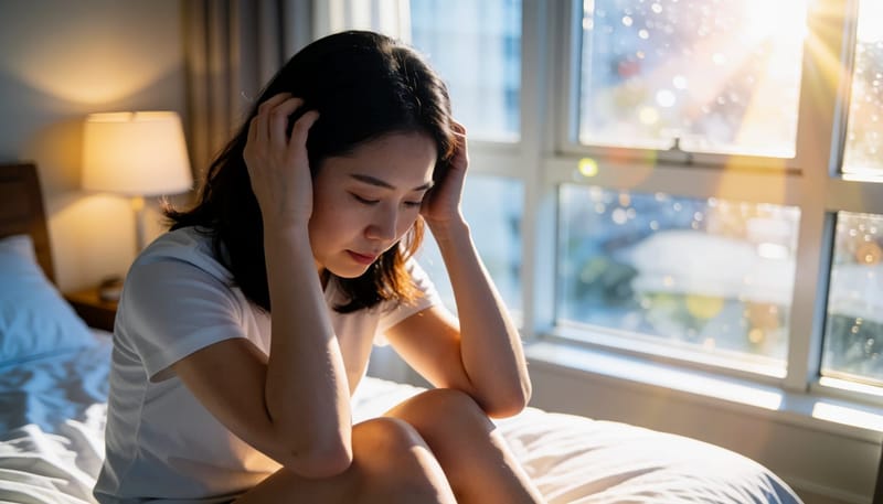 불안한 심리 상태에서 머리카락을 움켜쥐는 모습