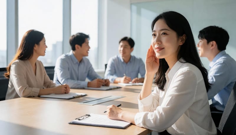 회의 중 갑자기 뺨 통증을 느끼는 직장인