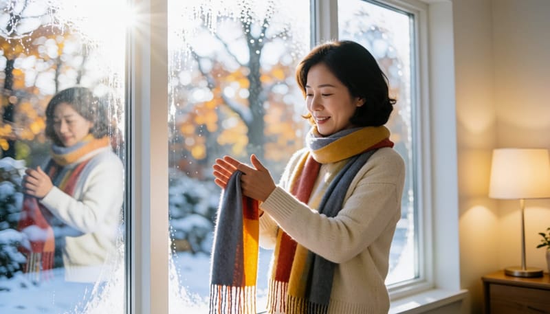 건조하고 찬 공기 속 손가락을 따뜻하게 감싸 보호하는 여성
