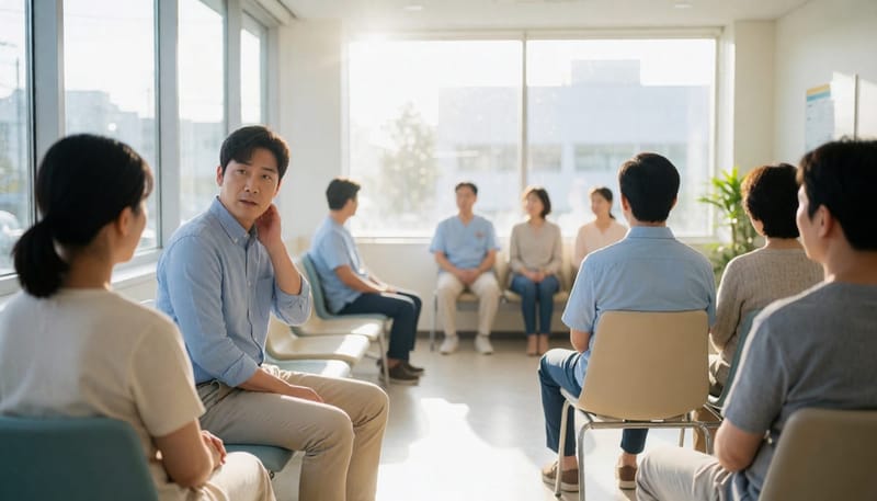 반복되는 신호를 확인하고 병원을 찾은 남성의 대기실 모습