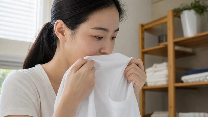외출 전 옷의 냄새를 직접 확인해보는 등 스스로 점검하는 모습을 담았습니다.