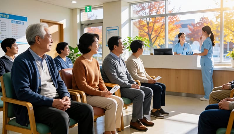 환절기에 접종을 위해 병원 대기실이 붐비는 모습