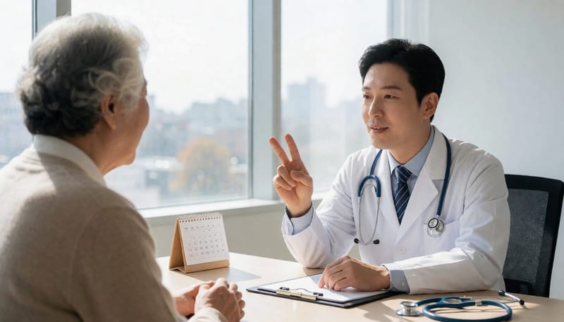 환자 상황에 따라 접종 순서를 상담하는 진료 장면