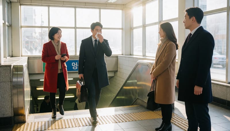 출근길, 따뜻한 데 있다가 추운 데 나가면 콧물이 좍 쏟아져요