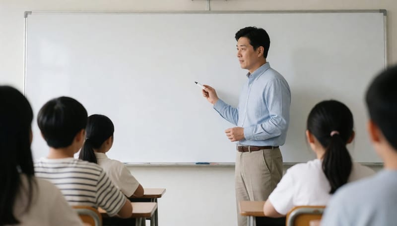수업 중 목을 짚으며 힘들어하는 교사