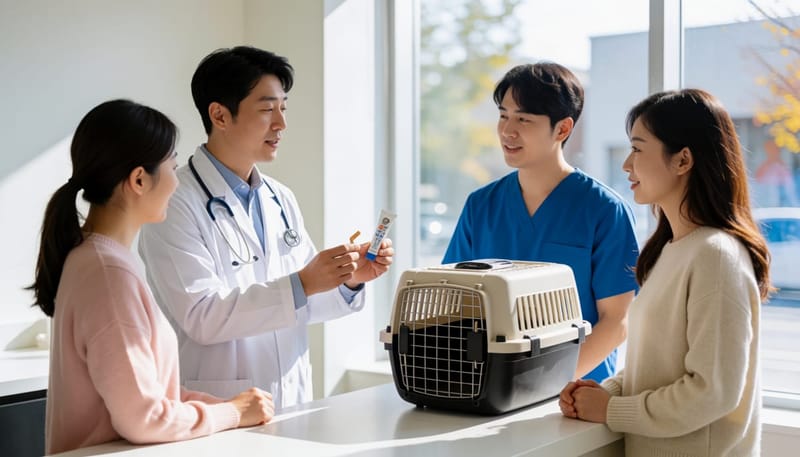 수의사가 반려동물 진드기 예방약 종류를 보여주는 모습