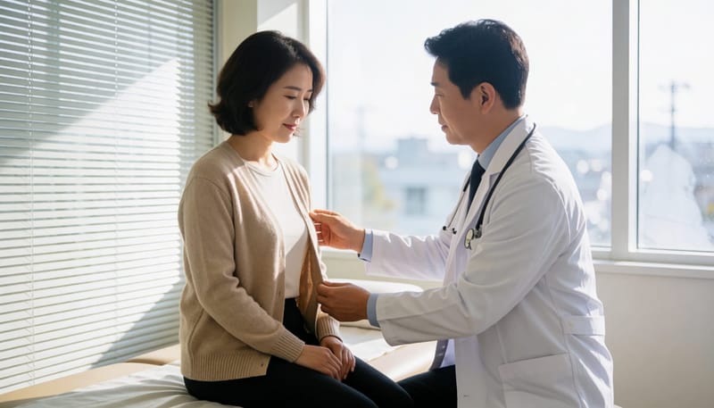 의료진이 환자의 허리 피부를 살펴보는 모습