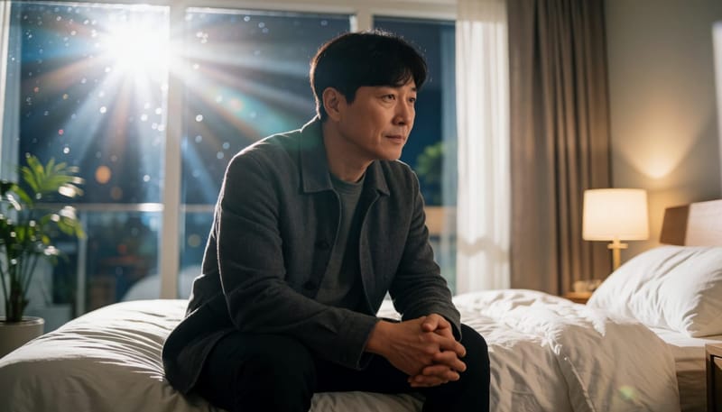 밤에 홀로 기침 때문에 잠 못 드는 남성