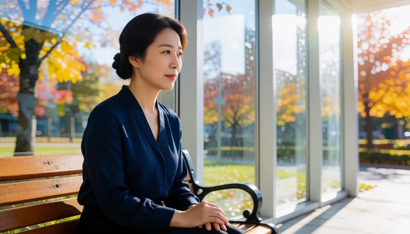 공원 벤치에 앉아 발가락 감각을 확인하는 여성