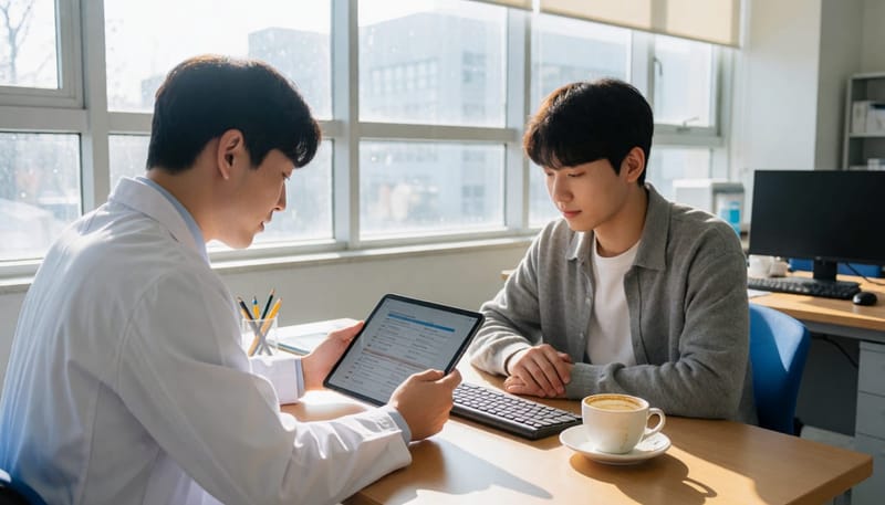 연구실에서 인지 검사 결과를 확인하는 모습