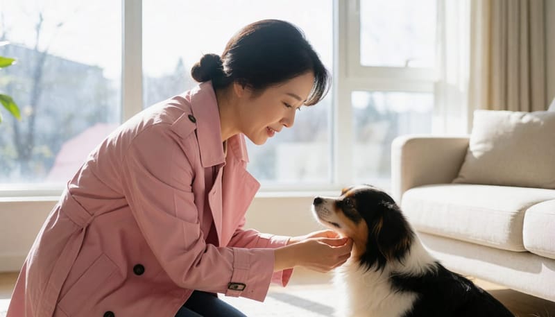 보호자가 반려견의 입과 잇몸 상태를 들여다보는 모습