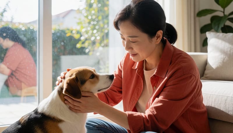 연속혈당측정기를 부착한 반려견과 보호자