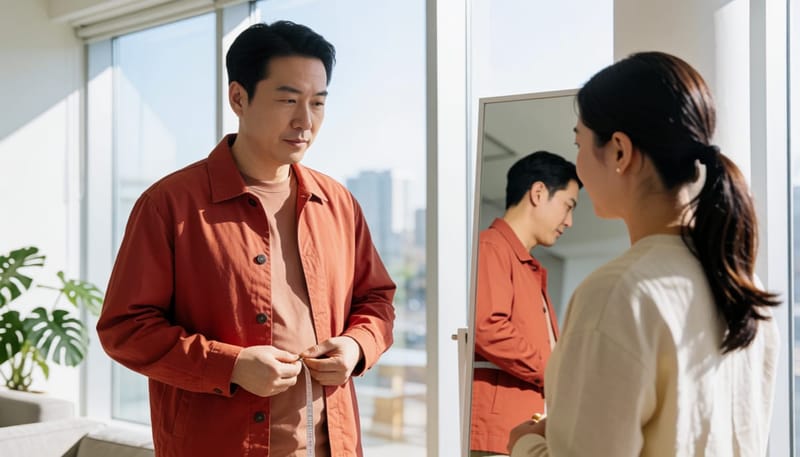 젊은 남성이 줄자로 허리둘레를 재는 모습