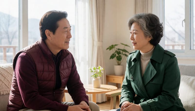 두 사람이 마주앉아 대화를 나누는 모습
