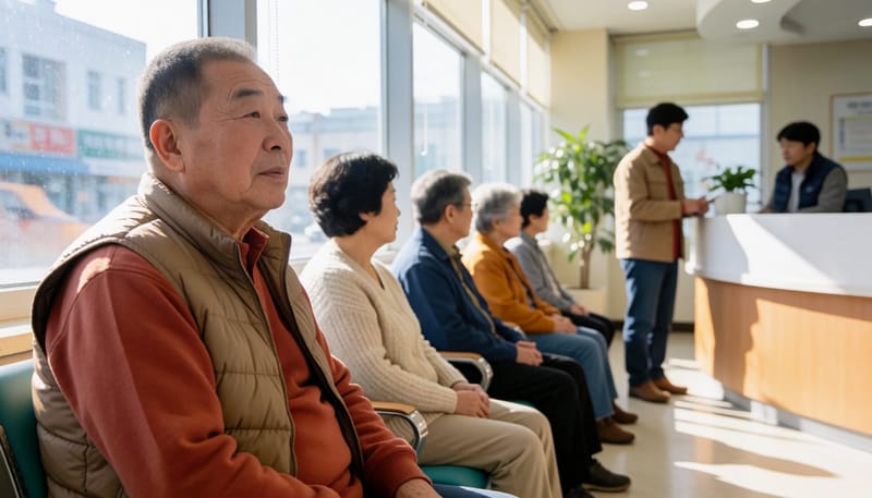지역보건소 대기실에서 기다리는 어르신