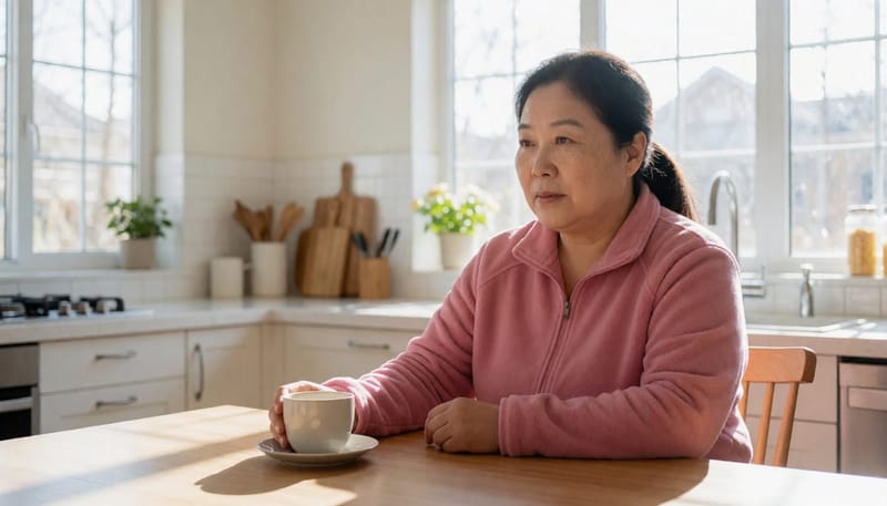커피를 마신 뒤 불편함을 느끼는 여성