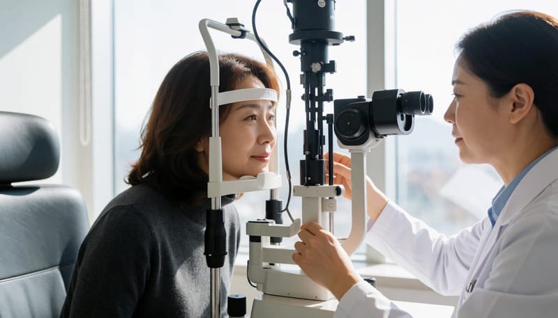 고도근시 환자가 안과에서 시신경 검사를 받는 모습